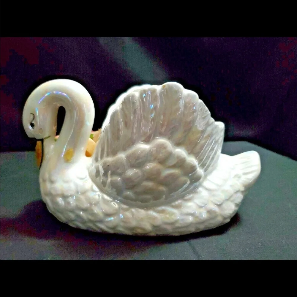 Vintage Mid Century Ceramic Swan Planter Vase Retro 4.5” Tall